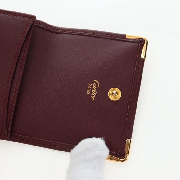 CARTIER Must Line Coin Purse Leather Bordeaux Gold Auth 191853V