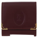 CARTIER Must Line Coin Purse Leather Bordeaux Gold Auth 191853V-13