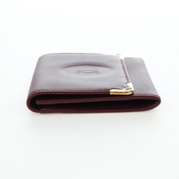 CARTIER Must Line Coin Purse Leather Bordeaux Gold Auth 191853V