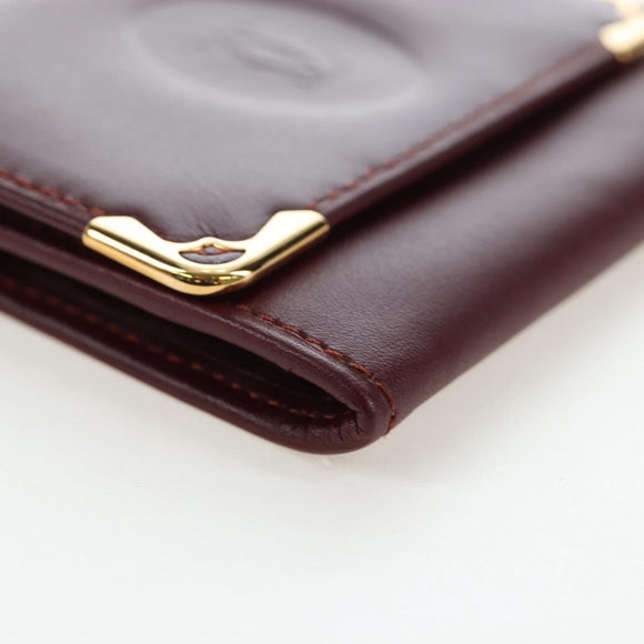 CARTIER Must Line Coin Purse Leather Bordeaux Gold Auth 191853V