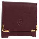 CARTIER Must Line Coin Purse Leather Bordeaux Gold Auth 191855V-1