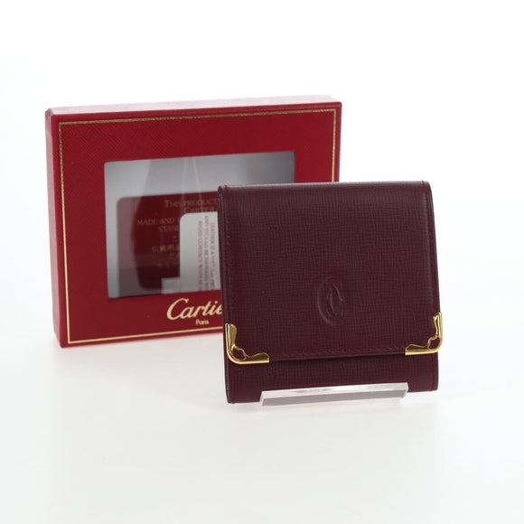 CARTIER Must Line Coin Purse Leather Bordeaux Gold Auth 191855V