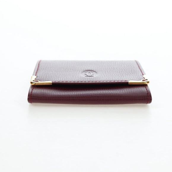 CARTIER Must Line Coin Purse Leather Bordeaux Gold Auth 191855V