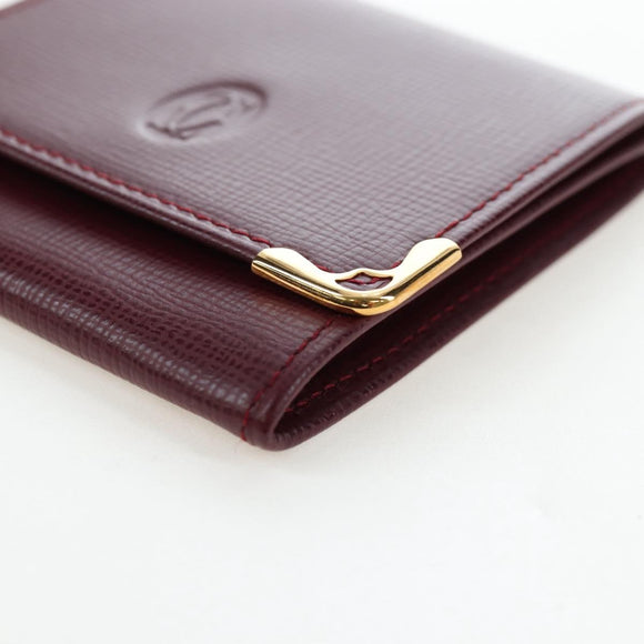 CARTIER Must Line Coin Purse Leather Bordeaux Gold Auth 191855V
