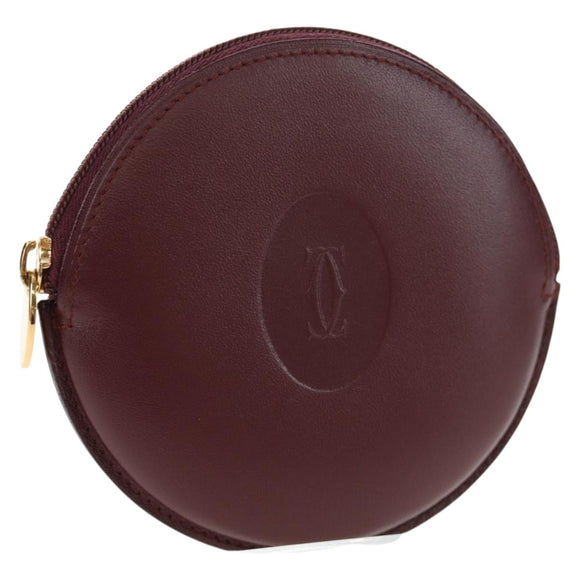 CARTIER Must Line Coin Purse Leather Bordeaux Gold Auth 191856V