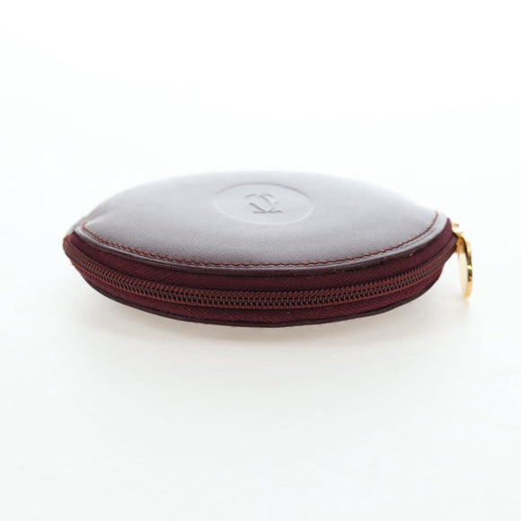 CARTIER Must Line Coin Purse Leather Bordeaux Gold Auth 191856V