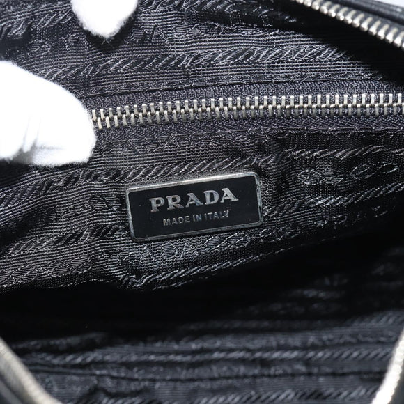 PRADA Hand Bag Leather Black Silver Auth 191866V