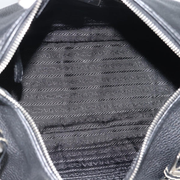 PRADA Hand Bag Leather Black Silver Auth 191866V