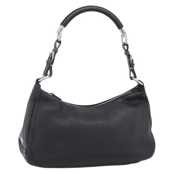 PRADA Hand Bag Leather Black Silver Auth 191866V