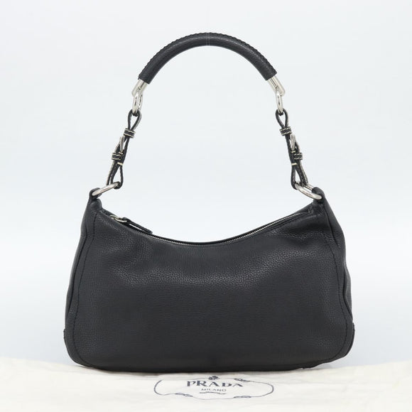 PRADA Hand Bag Leather Black Silver Auth 191866V