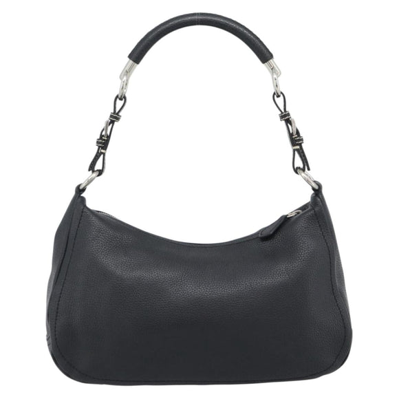 PRADA Hand Bag Leather Black Silver Auth 191866V