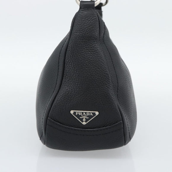 PRADA Hand Bag Leather Black Silver Auth 191866V
