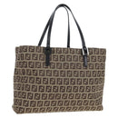 FENDI Zucchino Canvas Hand Bag Beige Silver Auth 191868V-1