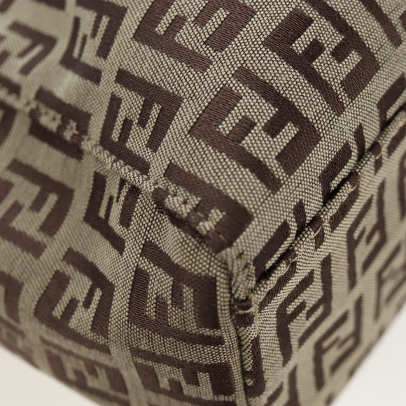 FENDI Zucchino Canvas Hand Bag Beige Silver Auth 191868V