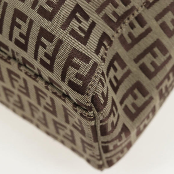 FENDI Zucchino Canvas Hand Bag Beige Silver Auth 191868V