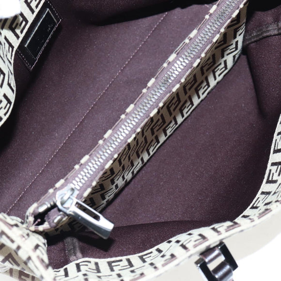 FENDI Zucchino Canvas Hand Bag Beige Silver Auth 191868V