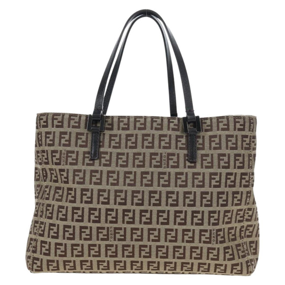 FENDI Zucchino Canvas Hand Bag Beige Silver Auth 191868V