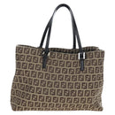 FENDI Zucchino Canvas Hand Bag Beige Silver Auth 191868V-2