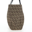 FENDI Zucchino Canvas Hand Bag Beige Silver Auth 191868V-3