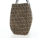 FENDI Zucchino Canvas Hand Bag Beige Silver Auth 191868V-4