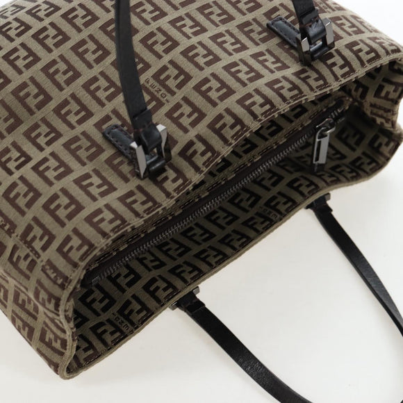 FENDI Zucchino Canvas Hand Bag Beige Silver Auth 191868V