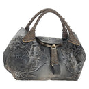 FENDI Shoulder Bag Denim Gray Gold Auth 191869SAV-1