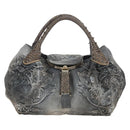 FENDI Shoulder Bag Denim Gray Gold Auth 191869SAV-2