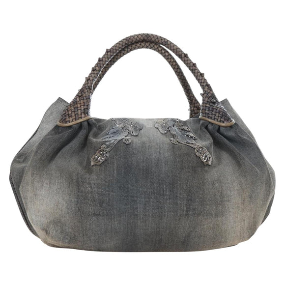 FENDI Shoulder Bag Denim Gray Gold Auth 191869SAV