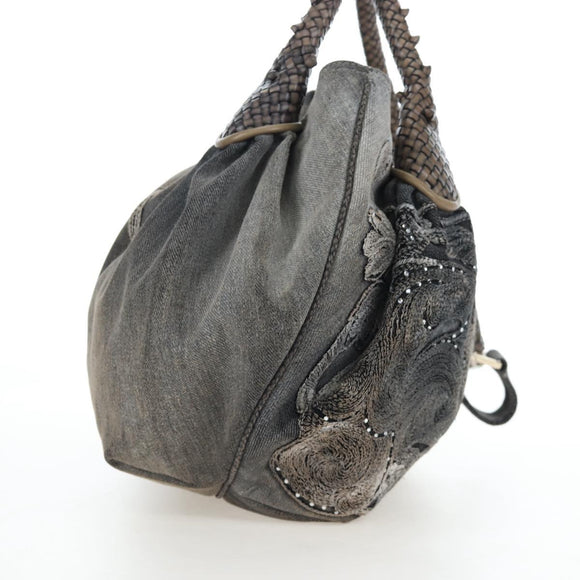 FENDI Shoulder Bag Denim Gray Gold Auth 191869SAV