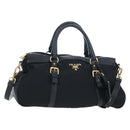 PRADA Hand Bag Nylon Leather 2way Black Gold Auth 191870V-1