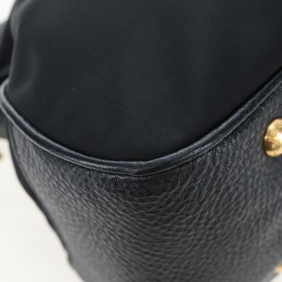 PRADA Hand Bag Nylon Leather 2way Black Gold Auth 191870V