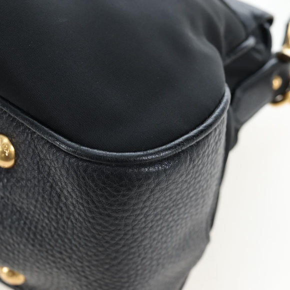 PRADA Hand Bag Nylon Leather 2way Black Gold Auth 191870V