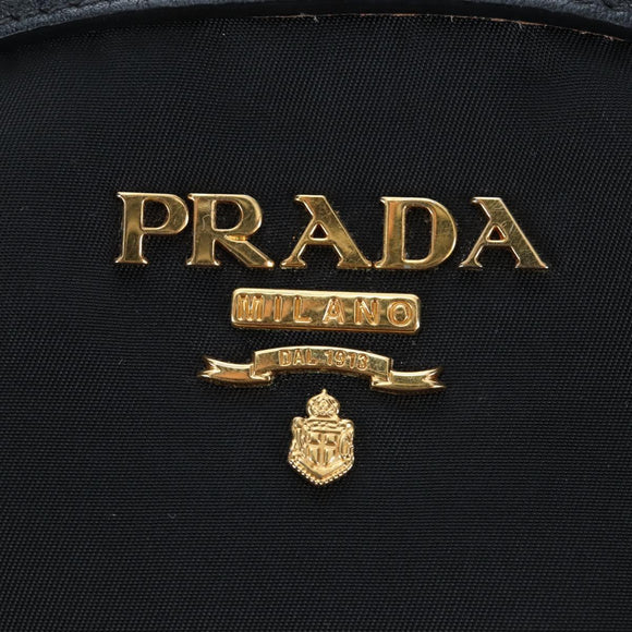 PRADA Hand Bag Nylon Leather 2way Black Gold Auth 191870V