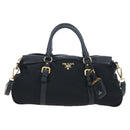 PRADA Hand Bag Nylon Leather 2way Black Gold Auth 191870V-13