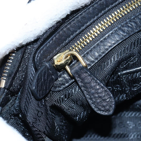 PRADA Hand Bag Nylon Leather 2way Black Gold Auth 191870V