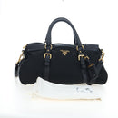 PRADA Hand Bag Nylon Leather 2way Black Gold Auth 191870V-12