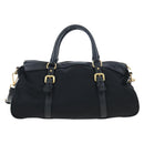 PRADA Hand Bag Nylon Leather 2way Black Gold Auth 191870V-2