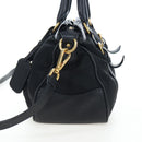 PRADA Hand Bag Nylon Leather 2way Black Gold Auth 191870V-3