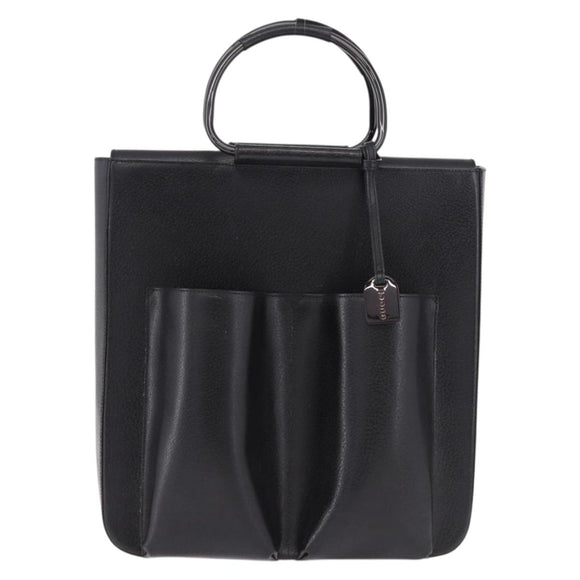 GUCCI Hand Bag Leather Black Silver 002 1118 0462 Auth 191886