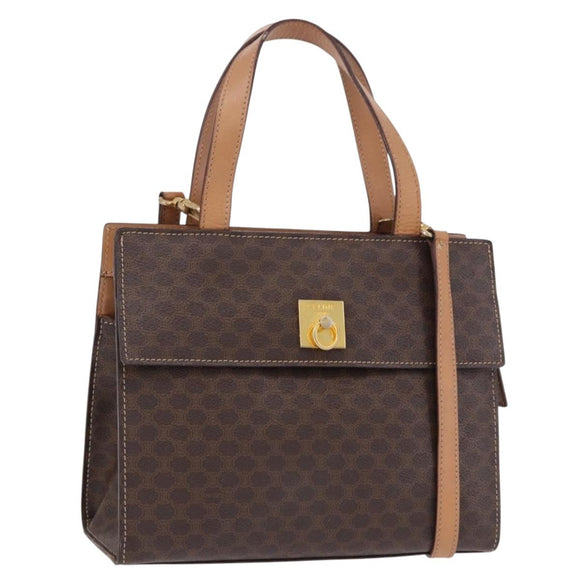 CELINE Macadam Canvas Hand Bag PVC Leather 2way Brown Gold Auth 191900