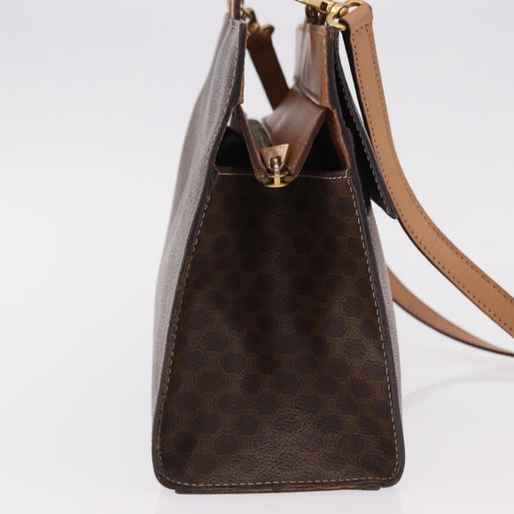 CELINE Macadam Canvas Hand Bag PVC Leather 2way Brown Gold Auth 191900