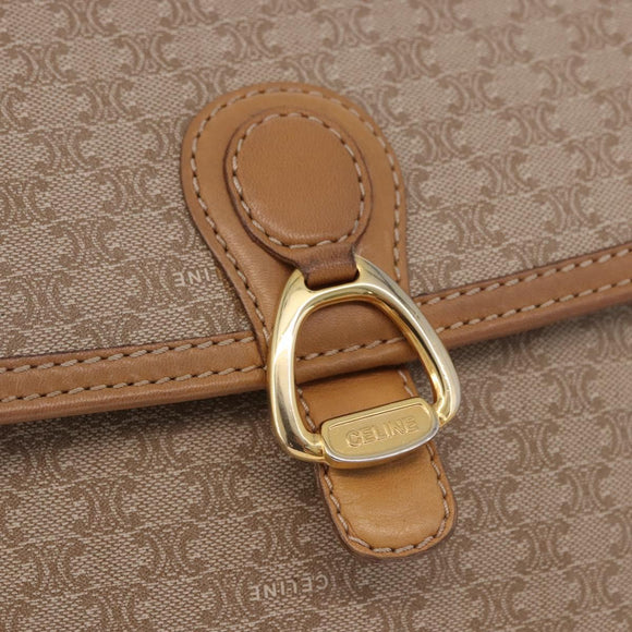 CELINE Macadam Canvas Shoulder Bag Beige Gold Auth 191901
