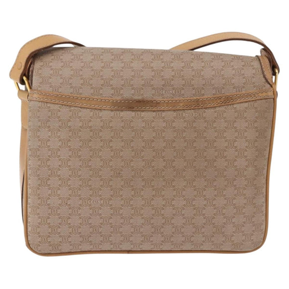CELINE Macadam Canvas Shoulder Bag Beige Gold Auth 191901