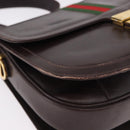 GUCCI Web Sherry Line Shoulder Bag Leather Brown Gold Auth 191902-9