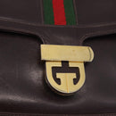 GUCCI Web Sherry Line Shoulder Bag Leather Brown Gold Auth 191902-17