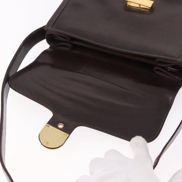 GUCCI Web Sherry Line Shoulder Bag Leather Brown Gold Auth 191902