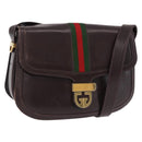 GUCCI Web Sherry Line Shoulder Bag Leather Brown Gold Auth 191902-1