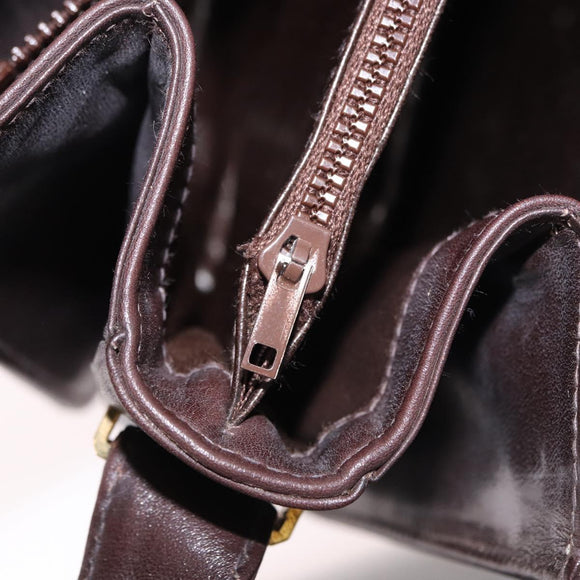 GUCCI Web Sherry Line Shoulder Bag Leather Brown Gold Auth 191902