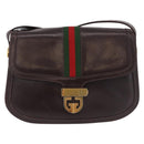 GUCCI Web Sherry Line Shoulder Bag Leather Brown Gold Auth 191902-13