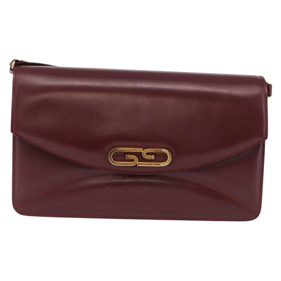 GUCCI Shoulder Bag Leather Bordeaux Gold Auth 191903